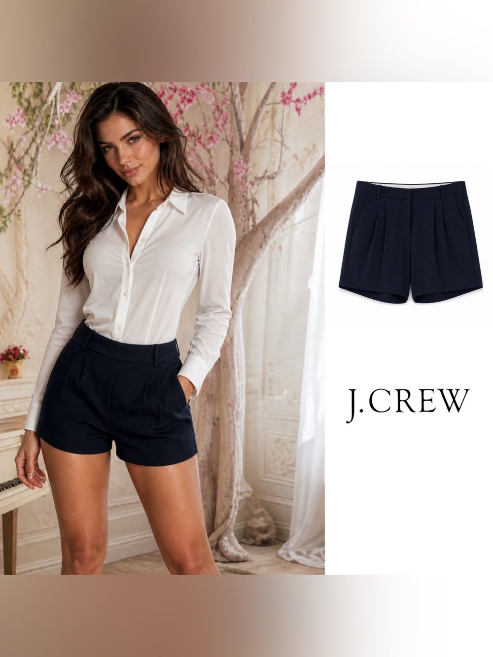 NEW J. Crew Navy Pleated Tailored women's Pleated Crepe Shorts